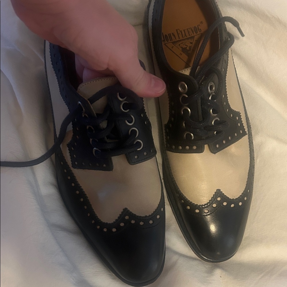 John Fluevog Black and Cream Women's Loafers